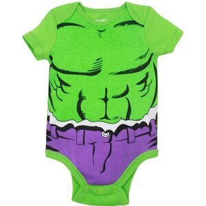 Marvel Avengers Hulk Boys Cuddly Cosplay Short Sleeve Bodysuit. 18 Months.
